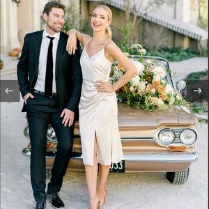 Revelry Rory Midi Gold Champagne Satin Dress - NEW WITH TAGS!!!